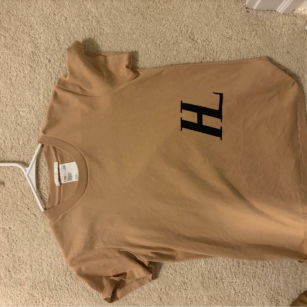 Helmut Lang Tan T-Shirt with Black Lettering